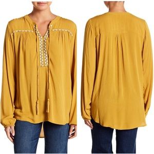 🛍 Talori Mustard Embroidered Blouson Sleeve Top S